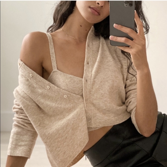 Wilfred Sweaters - NWT WILFRED Sicily Set Cardigan Bustier Tank Top Heather Tannin Aritzia